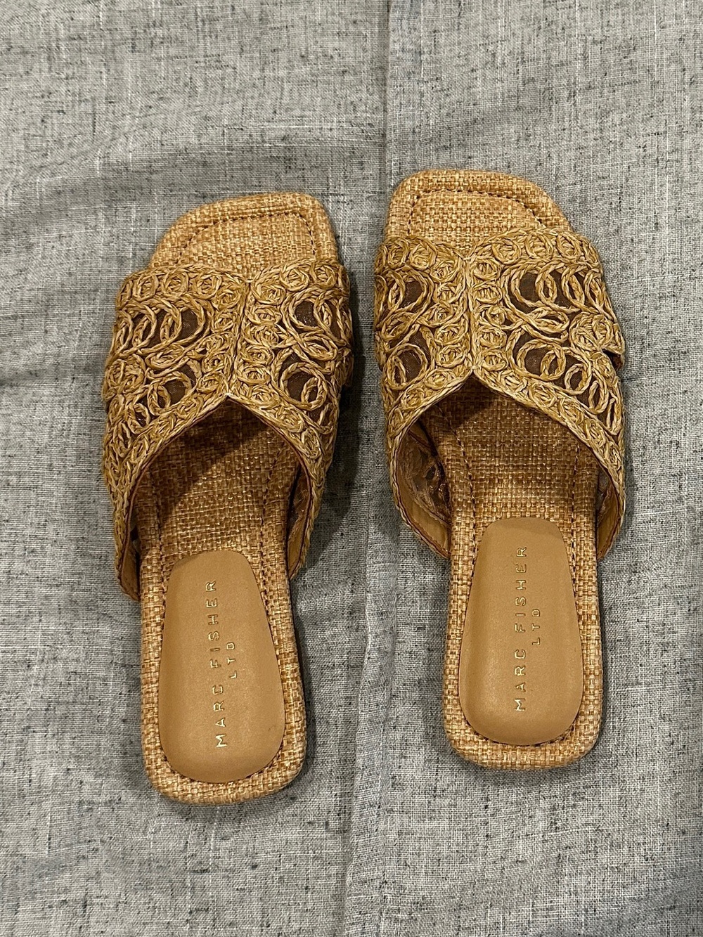 Marc Fisher Woven Gold-Tone Braided Slide Sandals